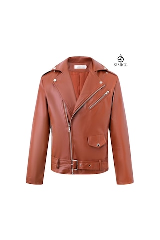 Erkek Deri Ceketler Büyük Beden Motosiklet Deri Montları Kahverengi