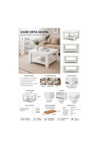 Kare Orta Sehpa Beyaz - Beyaz