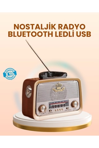 Buğz Eskitme Tasarımlı Ahşap Bluetooth Radyo Led Aydınlatmalı