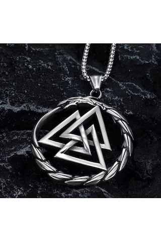Aslanmaz Çelik Iskandinav Güç Simgesi Valknut Viking Kolye Gümüş