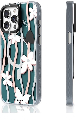 Apple Uyumlu iPhone 15 Pro Kılıf Magsafe Özellikli Airbagli Çift Katmanlı Youngkit Star&butterfly Serisi Mavi