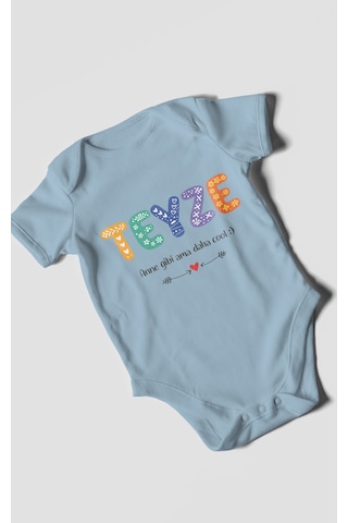 Morivokids Teyze Anne Gibi Ama Daha Cool Kısa Kollu Bebek Body %100 Pamuk Bebe Mavisi