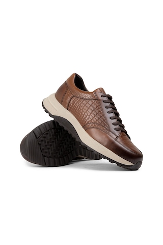 Deery Hakiki Deri Taba Rengi Erkek Sneaker Ayakkabı - 01984Mtbae01 Taba