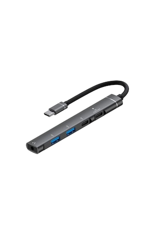 Cr15 5in1 Type-c'den 2ad Type-c, 2ad Usb A Çoklayıcı 3,5mm Kulaklık Çıkışlı Usb C Adaptör Alüminyum Kasa