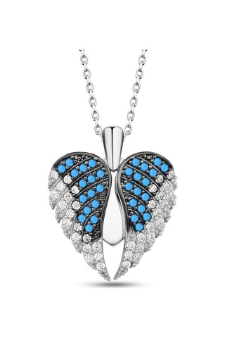 Isme Özel 925 Ayar Gümüş Firuze Taşlı Aşkın Kanatları Kolye