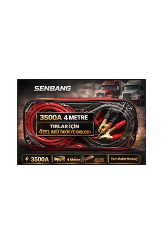 Senbang 3500a Akü Takviye Kablosu 4 Metre Tırlar/kamyonlar İçin Özel, Çantalı, Güçlü Kıskaçlı Marş Kablosu