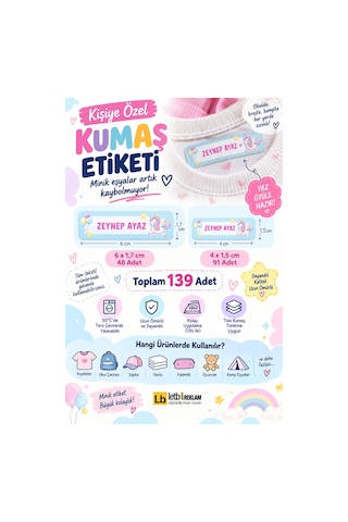 Okul Etiketi, Kişiye Özel Kumaş Etiketi, Unicorn Etiketi - 139 Adet Çok Renkli