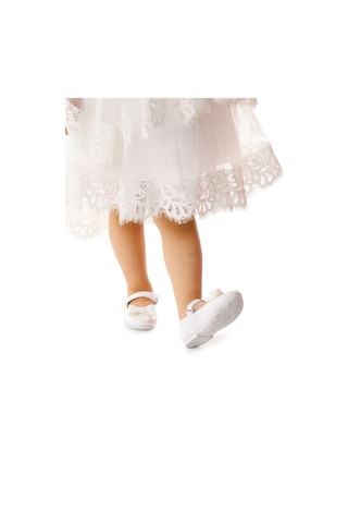 Kiko Kids Cırtlı Fiyonklu Kız Çocuk Babet Ayakkabı Ege 200 Rugan Beyaz