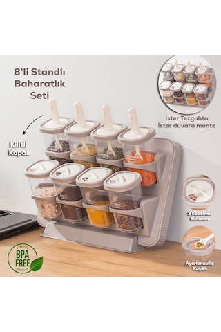 Porsima 1116 Standlı Kaydırmalı Kaşıklı Baharatlık Seti Cappuccin Cappuccino