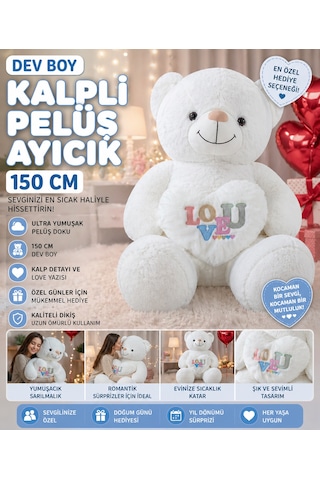 Dev Boy Kalpli Peluş Ayıcık 150 Cm Ultra Yumuşak Büyük Boy Sevgiliye Özel Hediye Ayı Beyaz