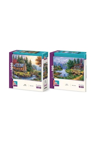 Tahta Köprü Ve Kuğu Gölü İkili Set - 1000 + 500 Parça İkili Puzzle Seti