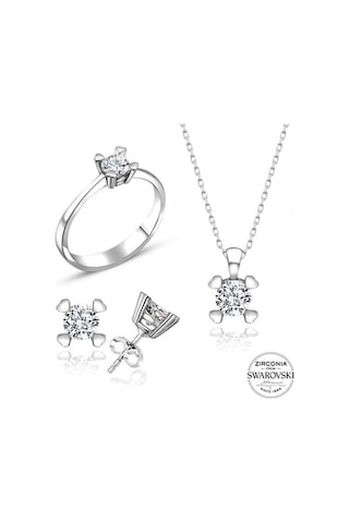 Sertifikalı Swarovski Tektaş Minik Zarif 925 Gümüş Set Takım