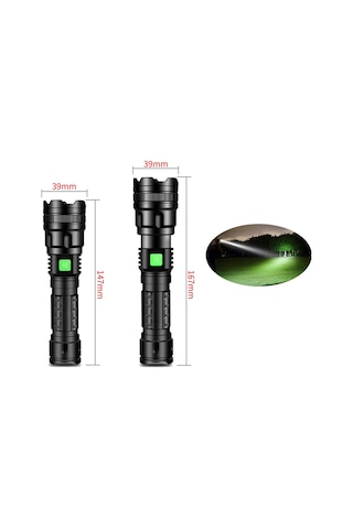 Led Güçlü Işık El Feneri Süper Parlak Uzun Menzilli Şarj Edilebilir Dış Mekan El Feneri M11-t6 1x18650 Lityum Siyah