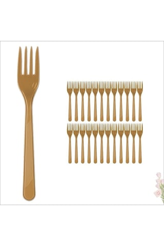 Çatal Plastik Çatal 25 Adet Altın Renk Altın