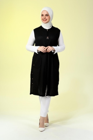 Kadin Buyuk Beden Petek Kumaş Cepli Fermuarlı Düğmeli Yelek 001