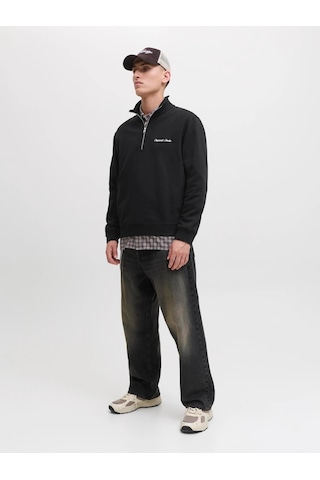 Jack & Jones Jack&jones Jornorrebro Yarım Fermuarlı Dik Yaka Erkek Sweatshirt 12282899 Siyah