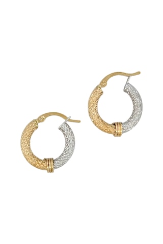 Altın Nesil - 14 Ayar Altın Sarı Beyaz Boru Küçük Halka Küpe Altın - Beyaz Altın