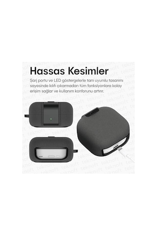 Galaxy Buds 4 Pro Ve Buds 4 İle Uyumlu Mandallı Kapak Kilit Sistemli Kumlanmış Mat Dokulu Darbelere Dayanıklı Hibrit Kılıf Gri, Galaxy Buds 4 Pro/4