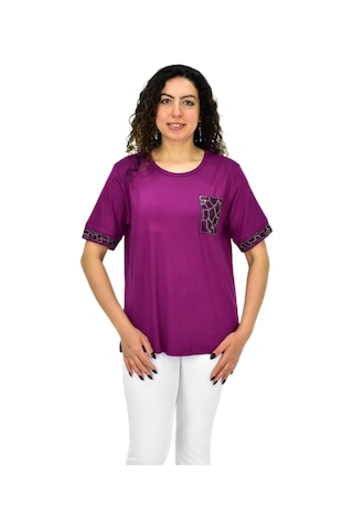 Caftan Kadın Kısa Kol Taşlı Bluz Bgl-st04709 Mor