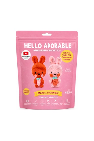 Bakgelal Hello Adorable Tavşan Dostlar Amigurumi Yapım Seti 2 Tavşan Figürü, Tığ Ve İplik Dahil