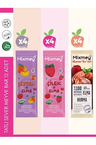 Mixmey Tatlı Sever Meyve Barı – 12 Adet | Atıştırmalıklar – Vegan, Glutensiz (20GR X 12 ADET)