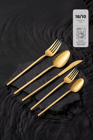 Emsan Lora Parlak Gold 60 Parça 12 Kişilik Çatal Kaşık Bıçak Takımı Gold