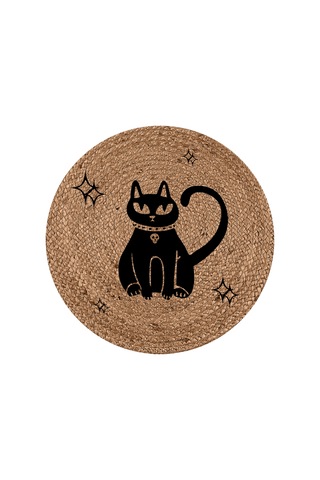 Ütopya Dijital Baskı Dokuma Pamuk Kaymaz Taban Yuvarlak Halı Siyah Kedi 838880757 Siyah Kedi