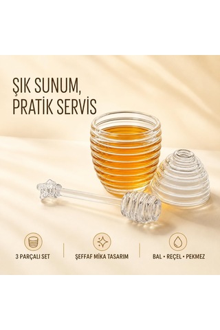 Lexroo Kovan Şekilli Kaşıklı Bal Kavanozu, Kristal Görünümlü Mika Plastik Bal Ve Reçel Sunum Kabı Çok Renkli