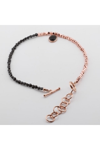 Oniks Taşlı Rose Gold Halhal Gümüş