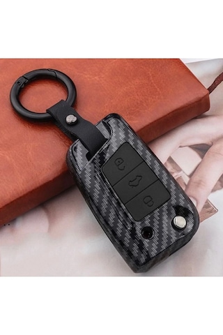 Volkswagen Golf 7 7,5 - Seat - Skoda 2015 Üzeri Siyah Karbon Anahtar Kılıfı Özel