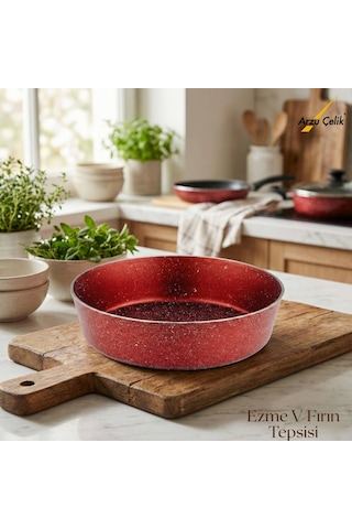 28 Cm Granit Ezme V Fırın Tepsisi - Kırmızı Kırmızı