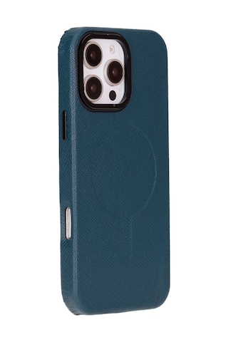 Apple Uyumlu iPhone 16 Pro Max , Hakiki Deri, El Yapımı Kılıf, Mavi