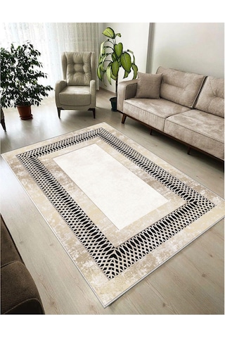 Yıkanabilir Kaymaz Taban Dekoratif Salon Mutfak Halı 12 Krem - Bej