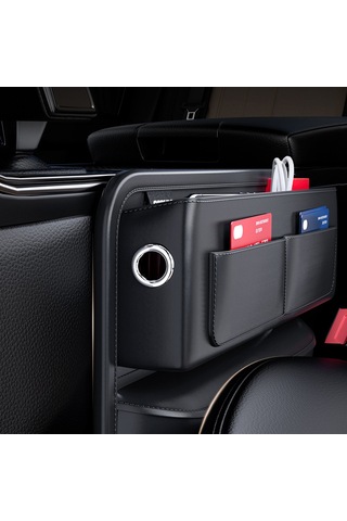 Tenfowee Araç İçi Deri Çok Bölmeli Depolama Çantası Şarj Delikli, Kolay Montaj, Siyah