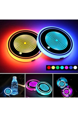 Geeksen Paket Led Araba Bardak Tutucu Işıkları 7 Renk Değiştiren Aksesuarları Bardak Altlığı Işığı