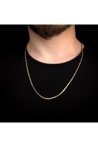 Lekka Design Kararmaz Çelik Çift Renk Erkek Yassı Zincir Kolye Çok Renkli