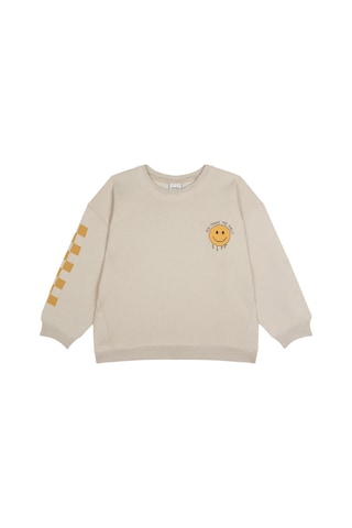 Antebies Bej Sarı Smiley Baskılı Uzun Kollu Manşetli Erkek Çocuk Sweatshirt Krem