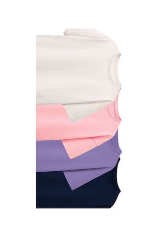 Zuzunga Besic 4'lü Kız Çocuk T-shirt Beyaz - Pembe - Mor - Lacivert Çok Renkli