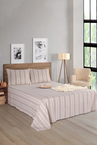 Sport Çizgili Çarşaf + Yastık Kılıfı Seti Tek Kişilik Soft Line Bej Bej