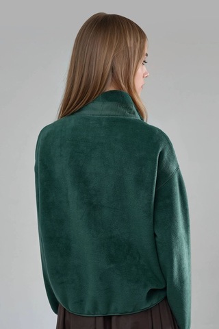 Hiccup Busem Fermuarlı Yakalı Peluş Örme Sweatshirt, Cepli Çam Yeşili