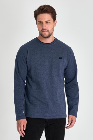 Mmetalic Çift Bisiklet Yaka Baskı Detaylı Standart Fit Erkek Sweatshirt İndigo 001