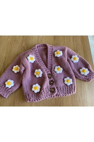 Papatyalı Bebek Hırkası Mor Papatyalı Bebek Hırkası Mor