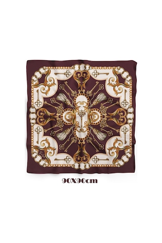 Sırlı Hazine Desen 90x90cm Eşarp/fular Bordo