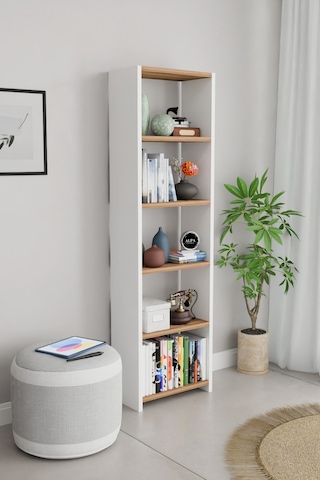 Alpaevmobilya Ahşap 5 Raflı 150 Cm Çok Amaçlı Açık Kitaplık Dekoratif Salon Rafı Düzenleyici Ve Organizer Beyaz - Atlantik Çam