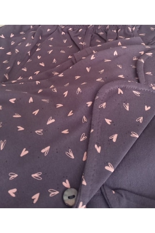 Over Sleep By Poleren Kadın Pijama Takımı Önden Düğmeli Pamuklu Koyu Mor