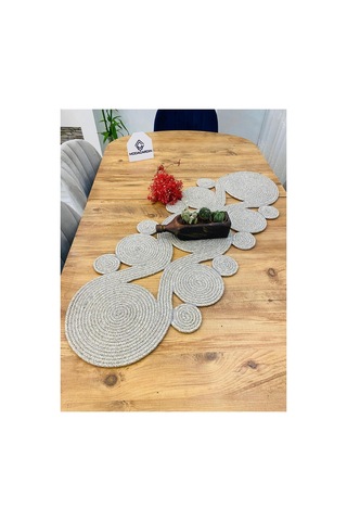 Jüt, Hasır,sarmal Model, Dekoratif Masa Örtüsü, Runner 40x110 Cm, Sehpa Örtüsü, Bohem Tarzı Taş Taş
