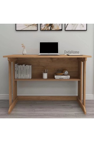 Reyo Home Enda Pillar Kütüphaneli Çalışma Masası 100x56cm Çam