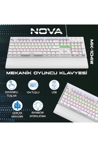 Node Game Nova Nd-mk-104br Rainbow Aydınlatmalı Oyuncu Gamer Gerçek Mekanik Işıklı Klavye