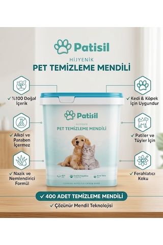 Patisil Evcil Hayvan Tüy Ve Pati Temizleme Mendili 400'lü Kova Patisil Evcil Hayvan Tüy Ve Pati Temizleme Mendili 400'lü Kova