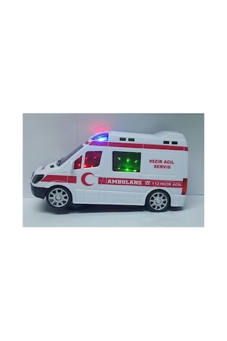 3d Işıklı Müzikli Kendi Kendine Gezen 112 Yazılı Oyuncak Ambulans 17 Cm. Kırmızı